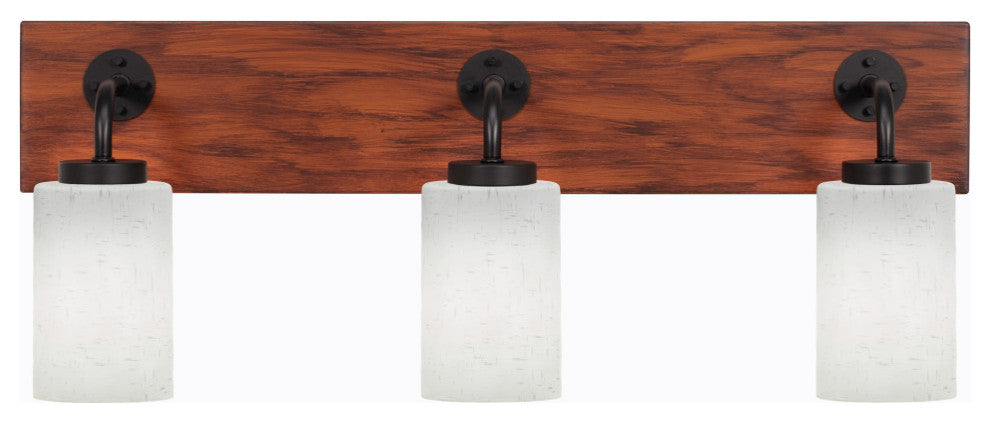 Oxbridge 3-Light Bath Bar, Matte Black & Painted Wood-look Metal/White Muslin