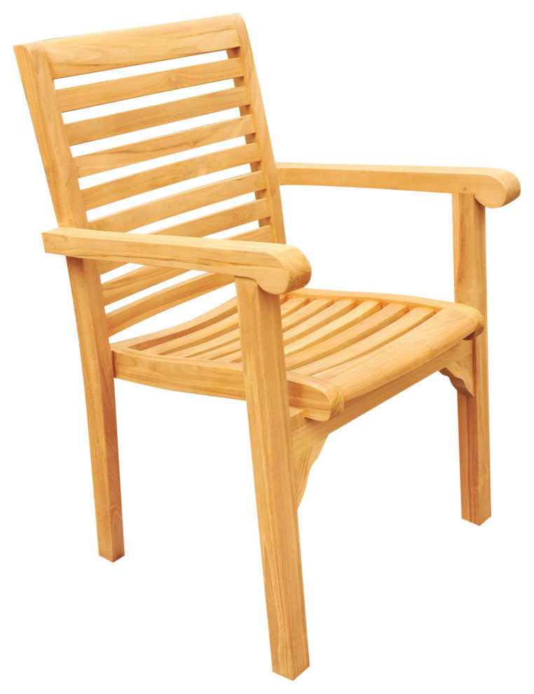 10-Piece Outdoor Teak Dining Set: 72" Round Table, 9 Hari Stacking Arm Chairs