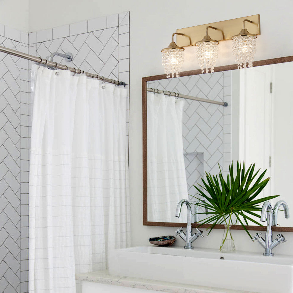 Modern 3-Light Golden Wall Sconce with Crystal Shade