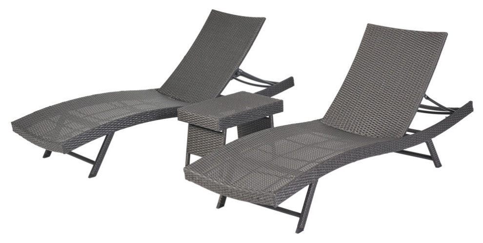 GDF Studio 3-Piece Hawthorne Wicker Chaise Lounge Set, Gray