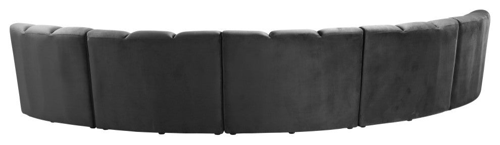 Infinity Channel Tufted Velvet Modular Chair, Gray, 5 Piece