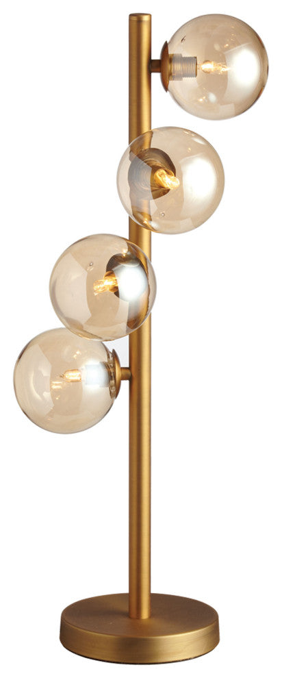 4 Light Halogen Table Lamp, Vintage Bronze Finish with Cognac Glass