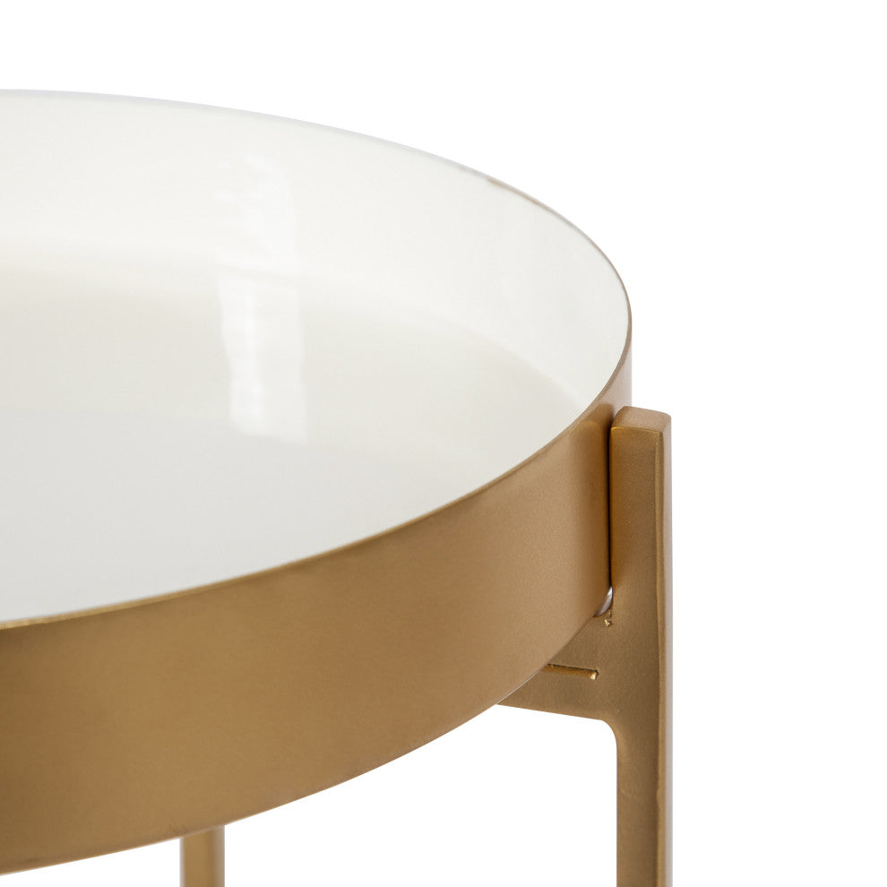 Nira Two-Tiered Metal Side Table, White/Gold 15x15x24