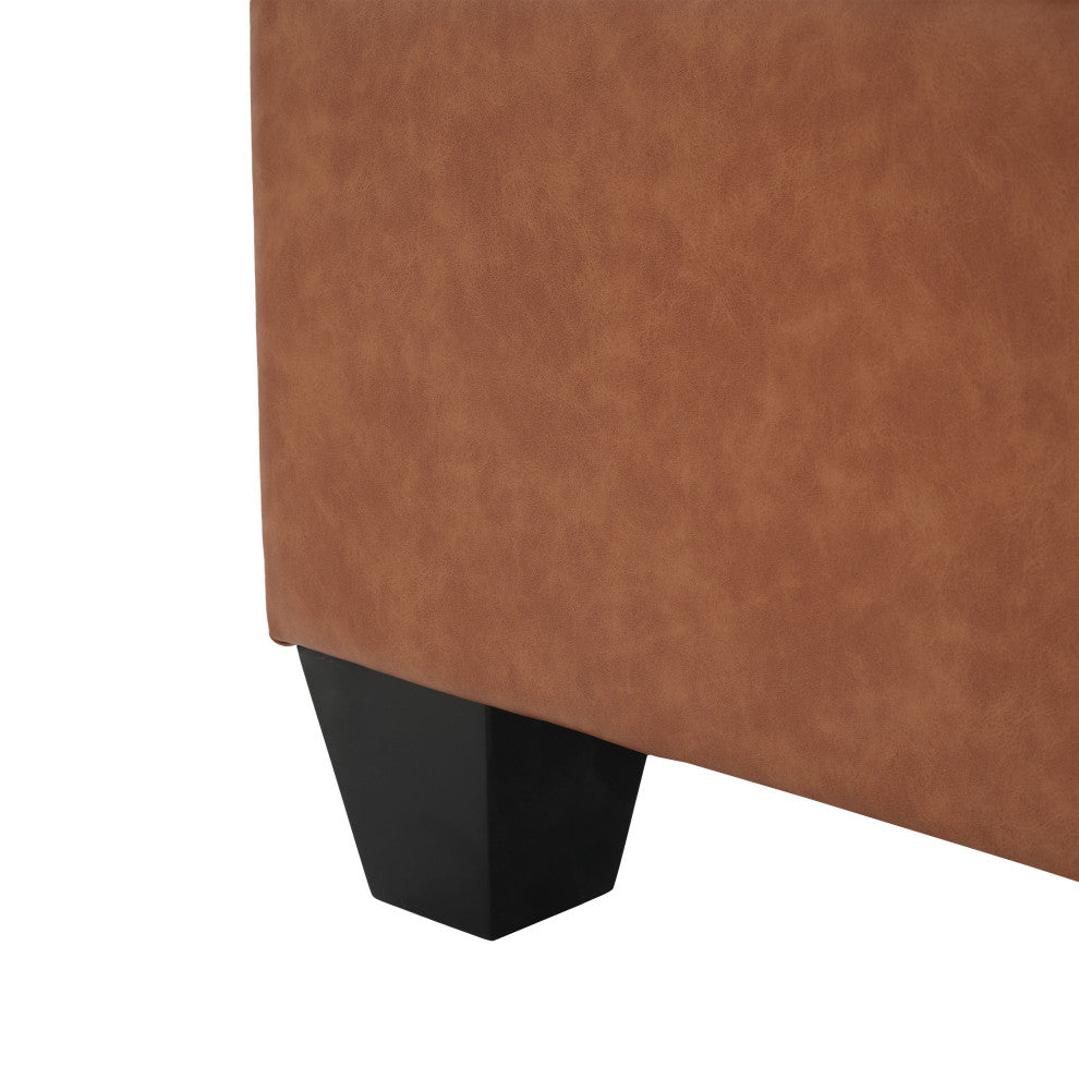 Murray Double Opening Leather Storage Ottoman, Light Brown