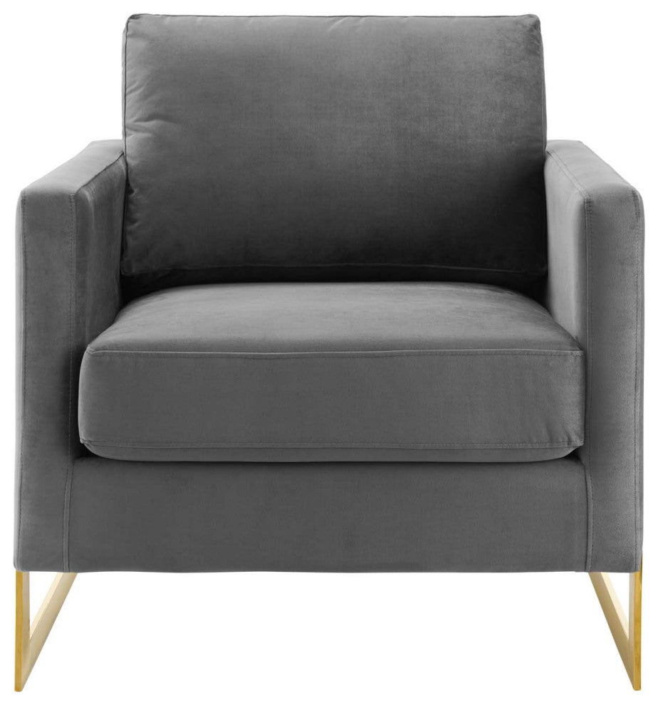 Accent Chair, Velvet, Metal, Gold Gray, Modern, Living Lounge Hospitality