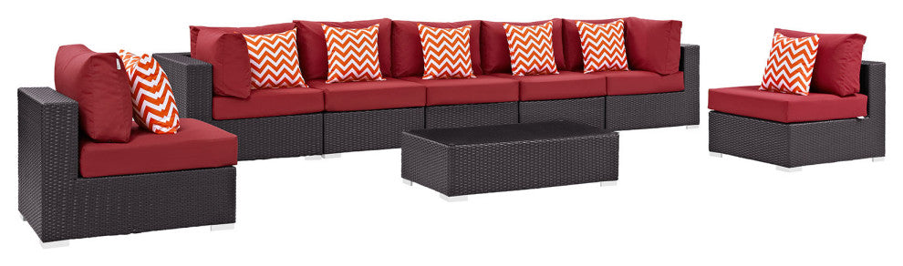 Modway Convene 8 Piece Outdoor Patio Sectional Set, Espresso Red