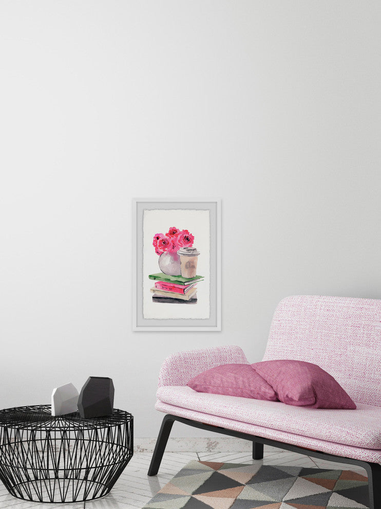 "Book and Coffee Corner" Framed Painting Print, 8"x12"