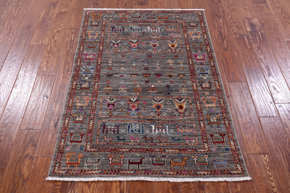Tribal Persian Gabbeh Hand-Knotted Wool Rug 3' 4" X 4' 10" - Q13840