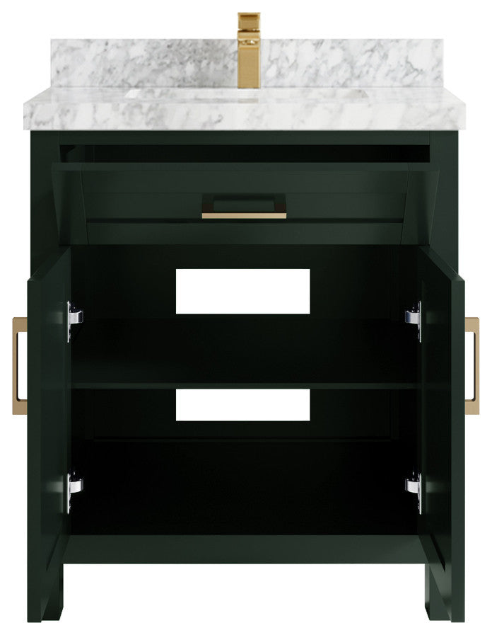 Cambridge 30 Single Sink Bath Vanity in Dark Forest Green 2" Carrara Marble