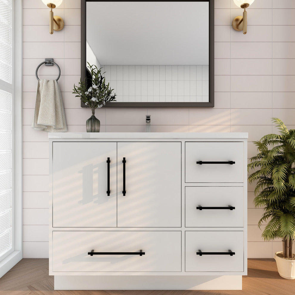 Victoria 42" Solid Wood Bath Vanity Right Side Drawers, Glossy White