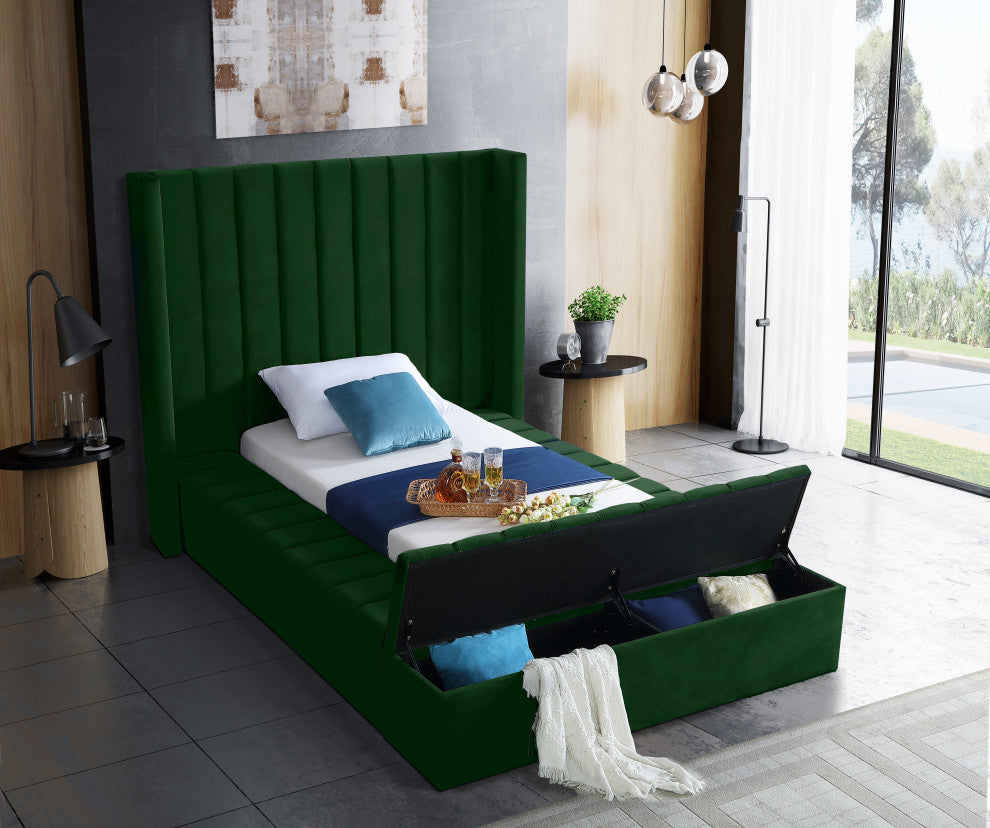 Kiki Velvet Bed, Green, Twin