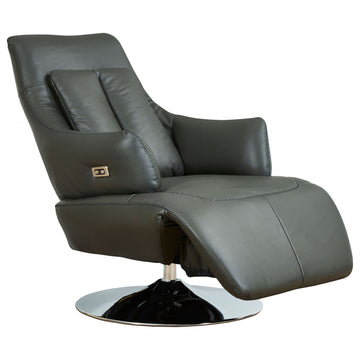 Vegas Modern Top Grain Leather Ergonomic 2-Motor Powered Recliner, Gray/Silver