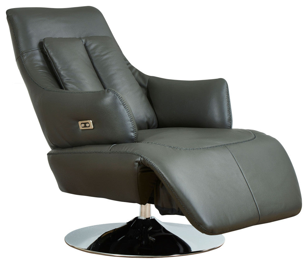 Vegas Modern Top Grain Leather Ergonomic 2-Motor Powered Recliner, Gray/Silver