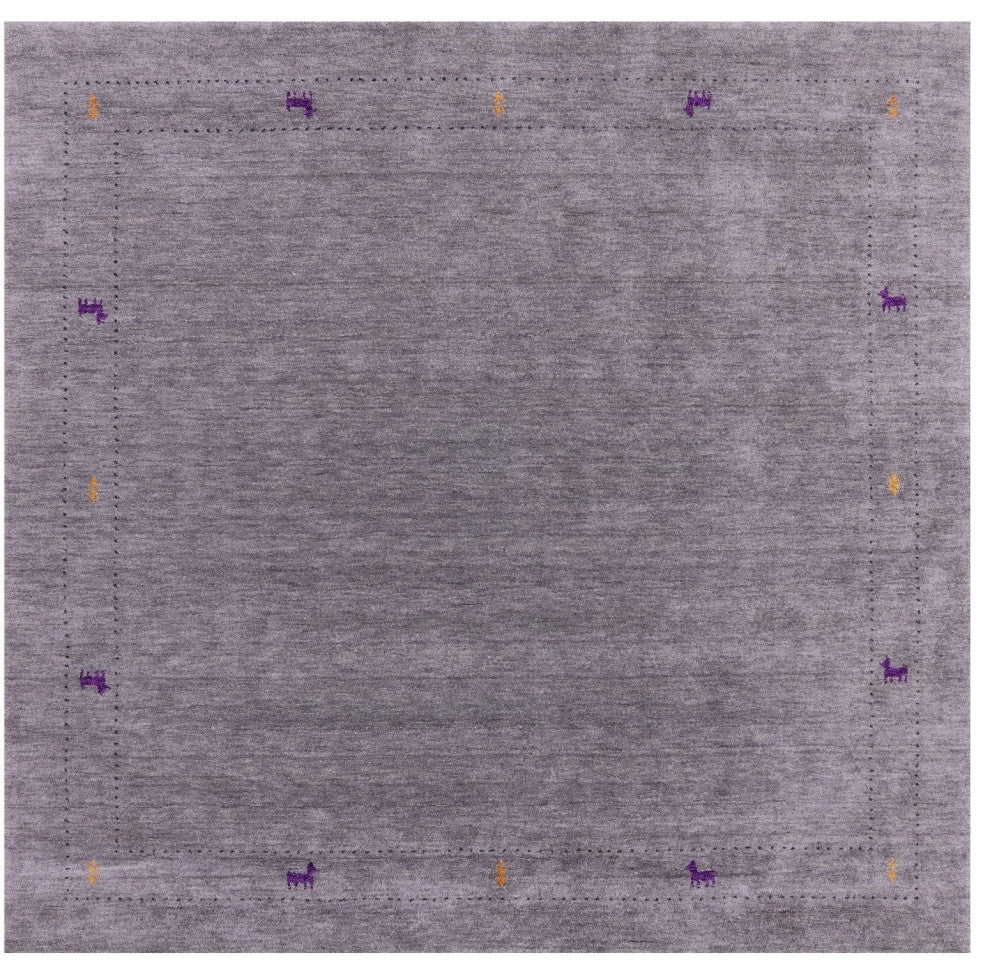 7' Square Hand Knotted Persian Gabbeh Wool Rug Q4359
