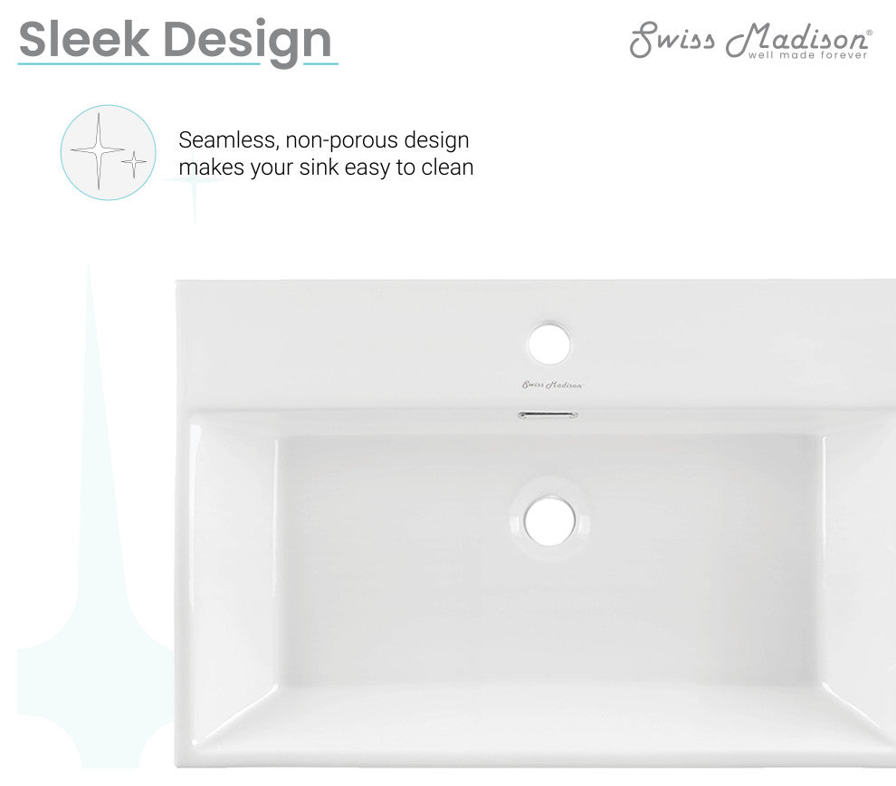 Claire 24" Rectangle Wall-Mount Bathroom Sink, Glossy White