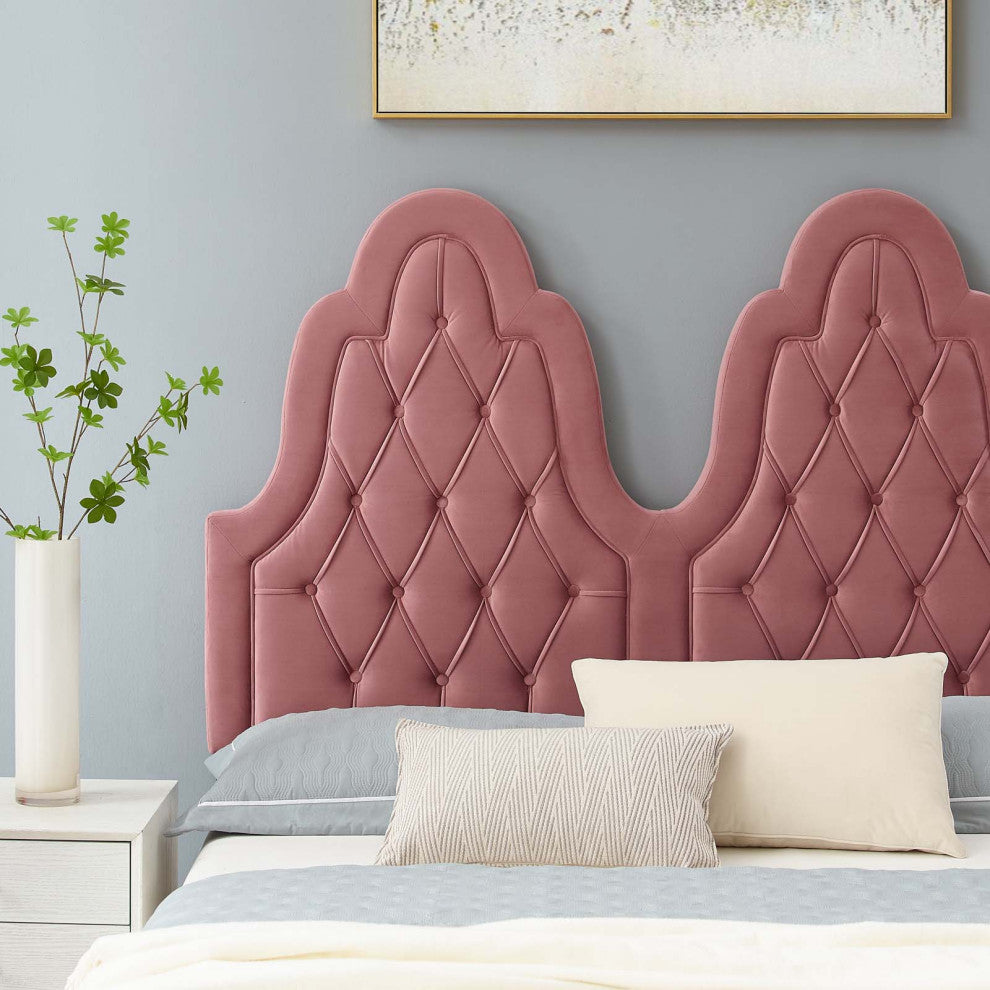 Tufted Platform Bed Frame, Twin Size, Velvet, Pink, Modern Contemporary, Bedroom