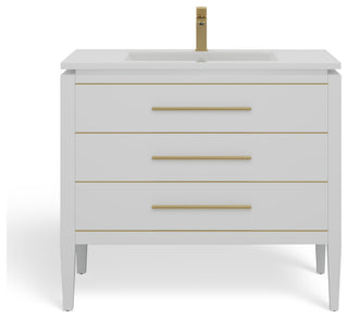 Celios Bathroom Vanity, White With Brass Trim, 36", Single Sink, Freestanding