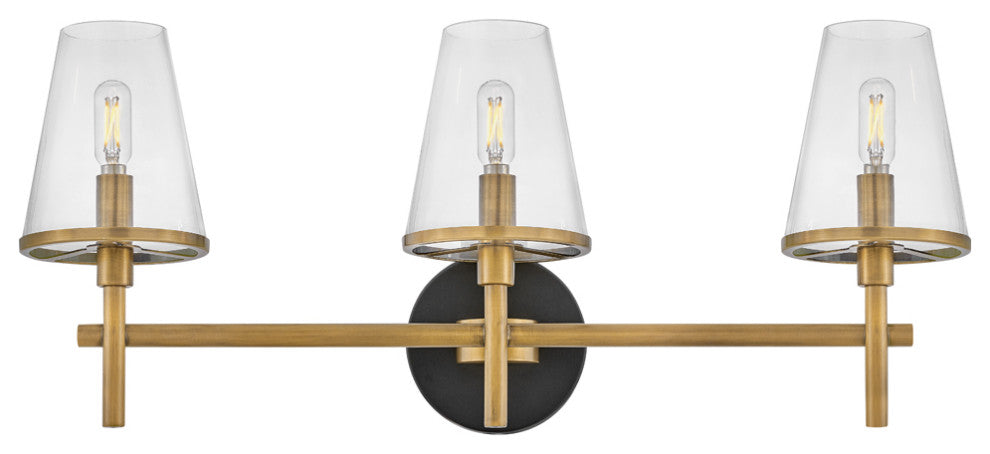 Hinkley Marten 25" Three Light Bath Vanity Fixture, Heritage Brass + Black