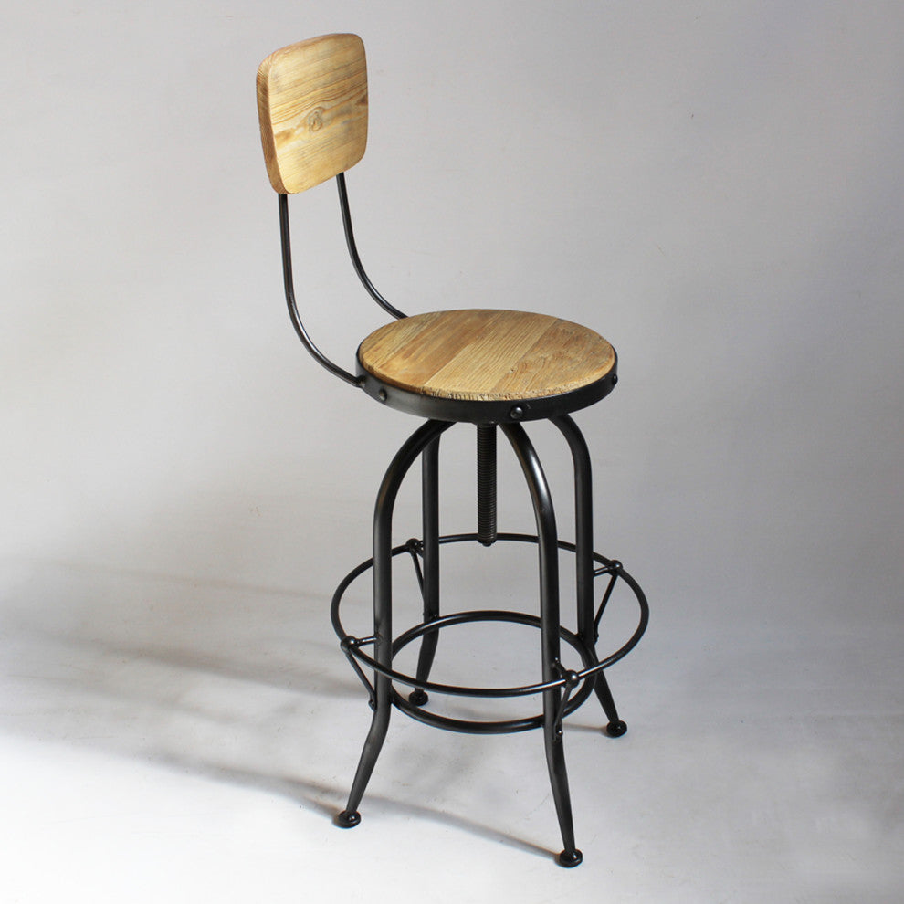 Wood & Iron Adjustable Stool w/ Seatback