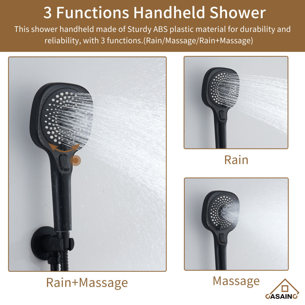 16 Inch Luxury Thermostatic Shower System, Matte Black