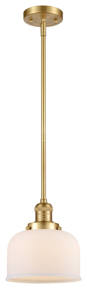 Large Bell 1 Light Mini Pendant, Satin Gold, Matte White