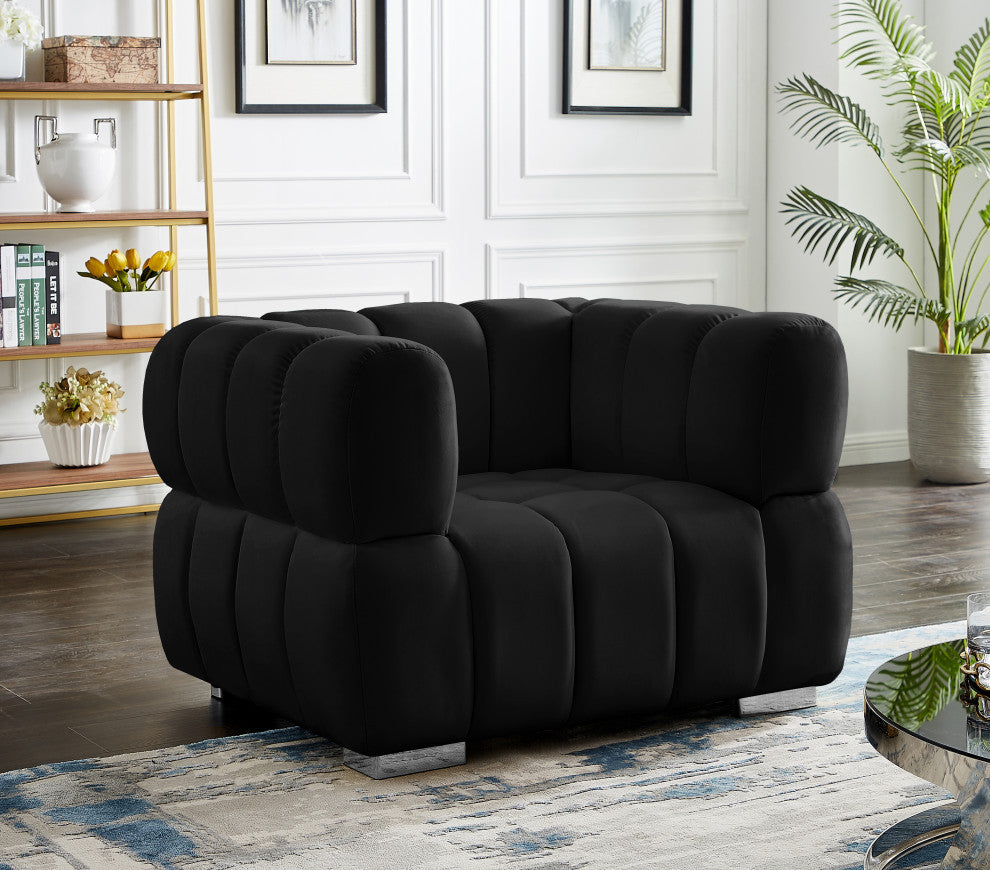 Gwen Velvet Upholstered Chair, Black, Chair