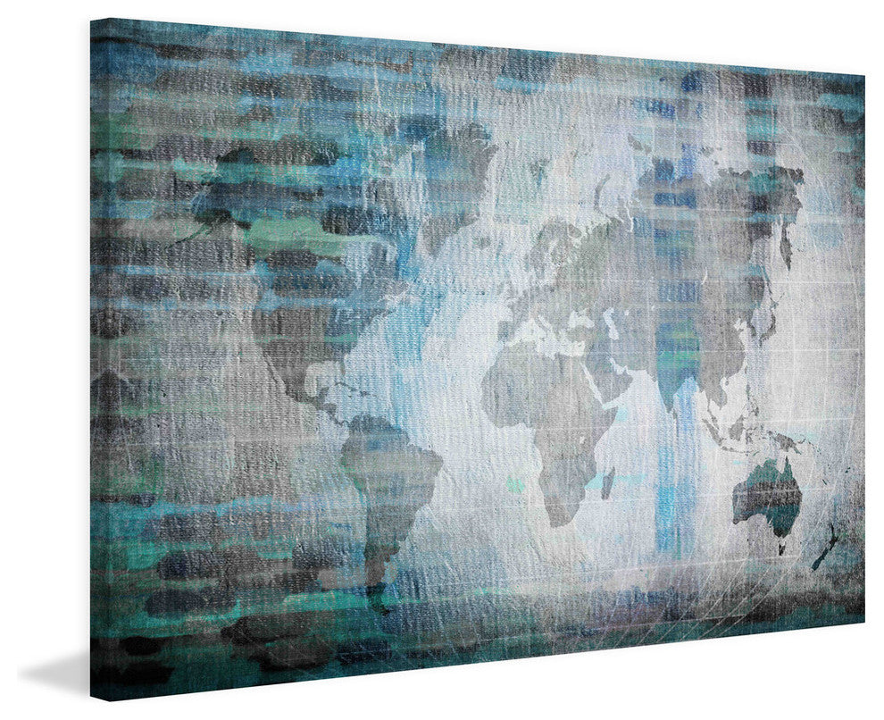 "The World in Blue" Painting Print on Wrapped Canvas, 18"x12"