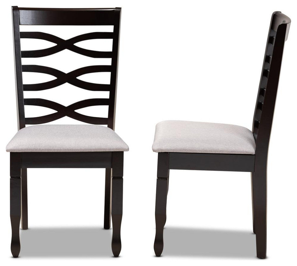 Grey Fabric Upholstered Espresso Brown Finished Wood 2-Piece Dining Chair Set