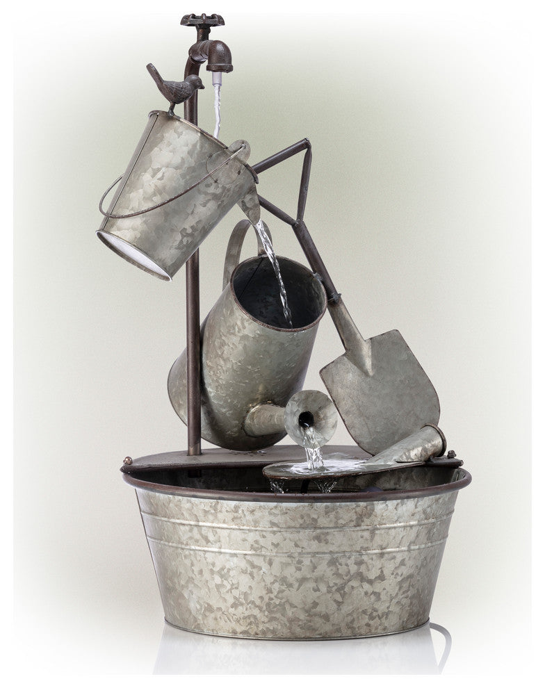 28" Tall Outdoor 3-Tier Metal Garden Tools Water Fountain