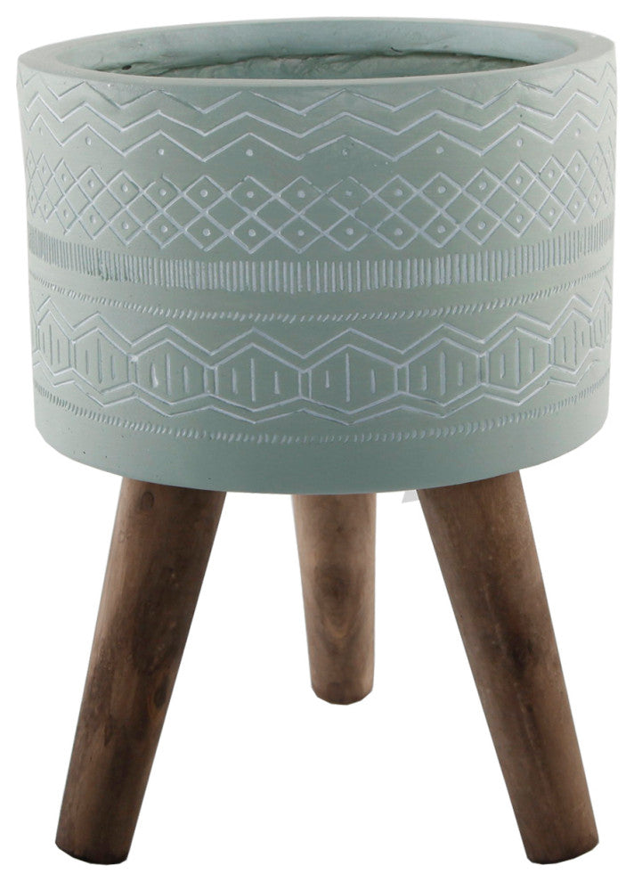 10" Tribal Fiberglass Planter, Sage