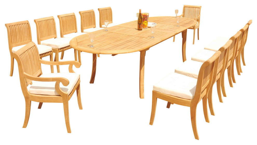 13-Piece Outdoor Teak Dining Set: 117" Extension Oval Table, 12 Giva Chairs