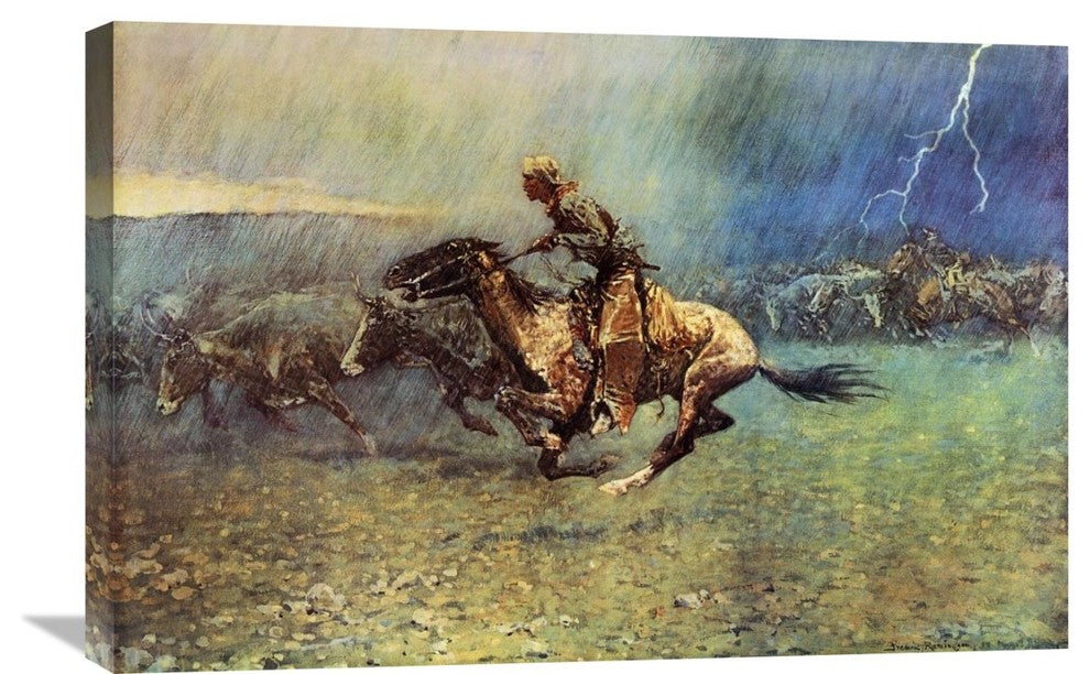 "The Stampede" Stretched Canvas Giclee by Frederic Remington, 30"x20"