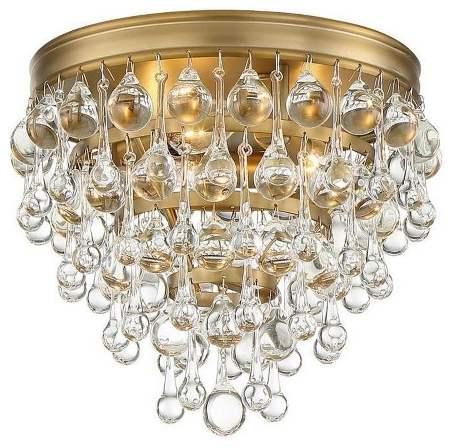 Calypso 3 Light Ceiling Mount in Vibrant Gold with Clear Glass Drops Crystal