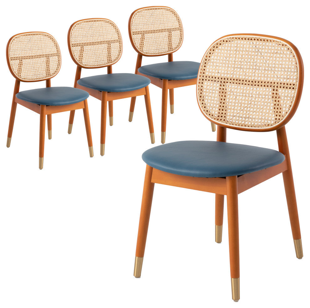 LeisureMod Holbeck Modern Dining Chair with Beech Wood Legs Set of 4, Navy Blue