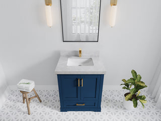 Boston 30 Single Sink Bath Vanity in Navy Blue 2" Pearl Gray