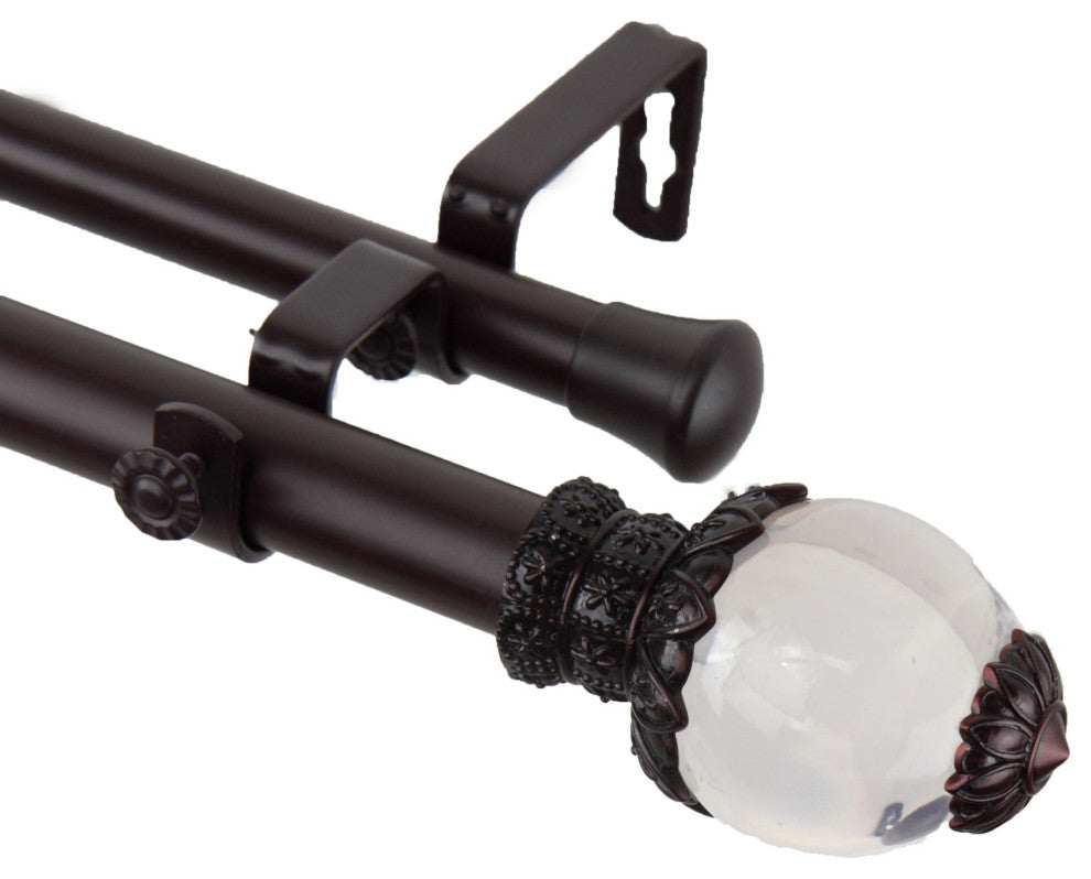 Ray Double Curtain Rod 1" Od 66-120", Mahogany