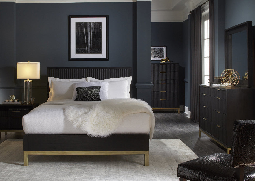 Modus Kentfield 5 Piece E King Bedroom Set With 2 Nightstand, Black Drifted Oak