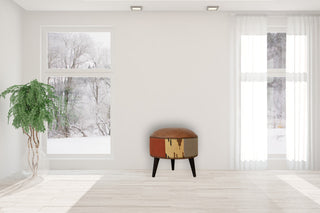 Durrie and Leather Mixed Footstool
