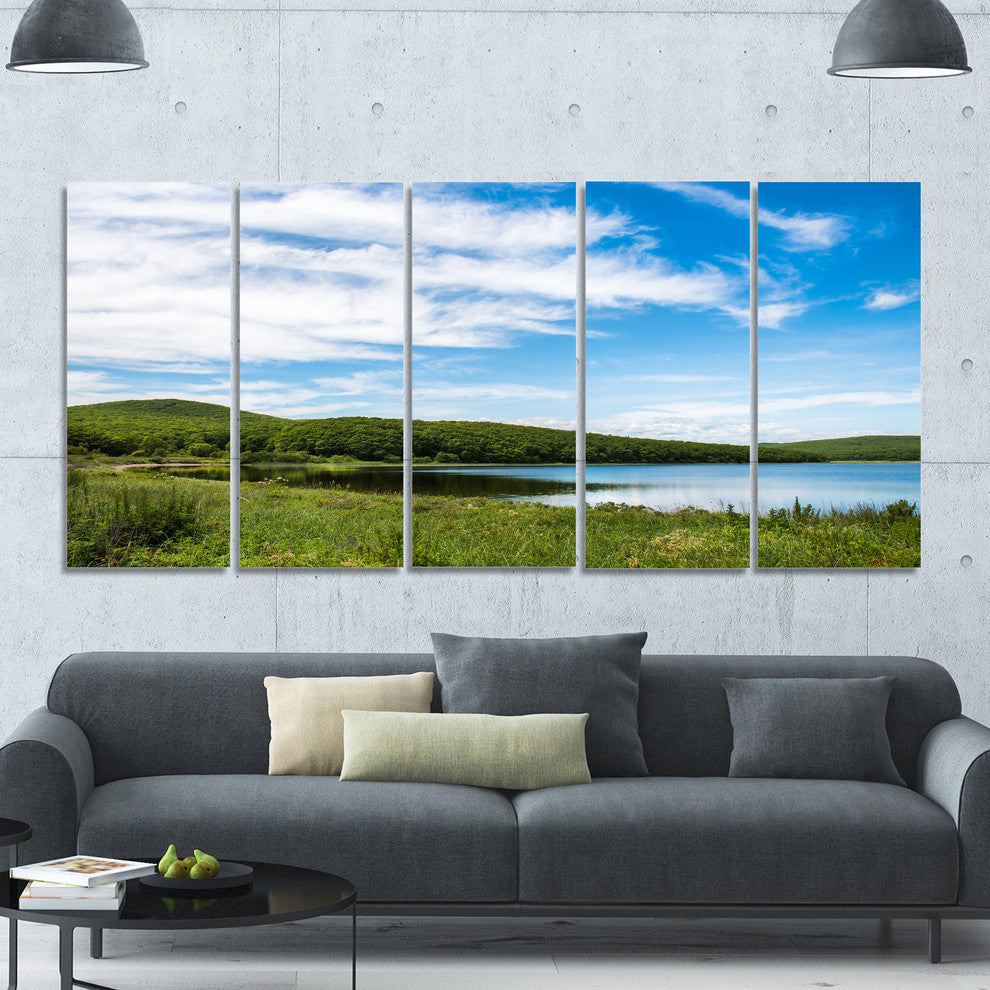Scenic View of Pacific Ocean Beach, Landscape Canvas Print, 60"x28", 5 Panels