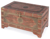 Nador Hand-Painted Brass Inlay Storage Trunk Coffee Table, Pink