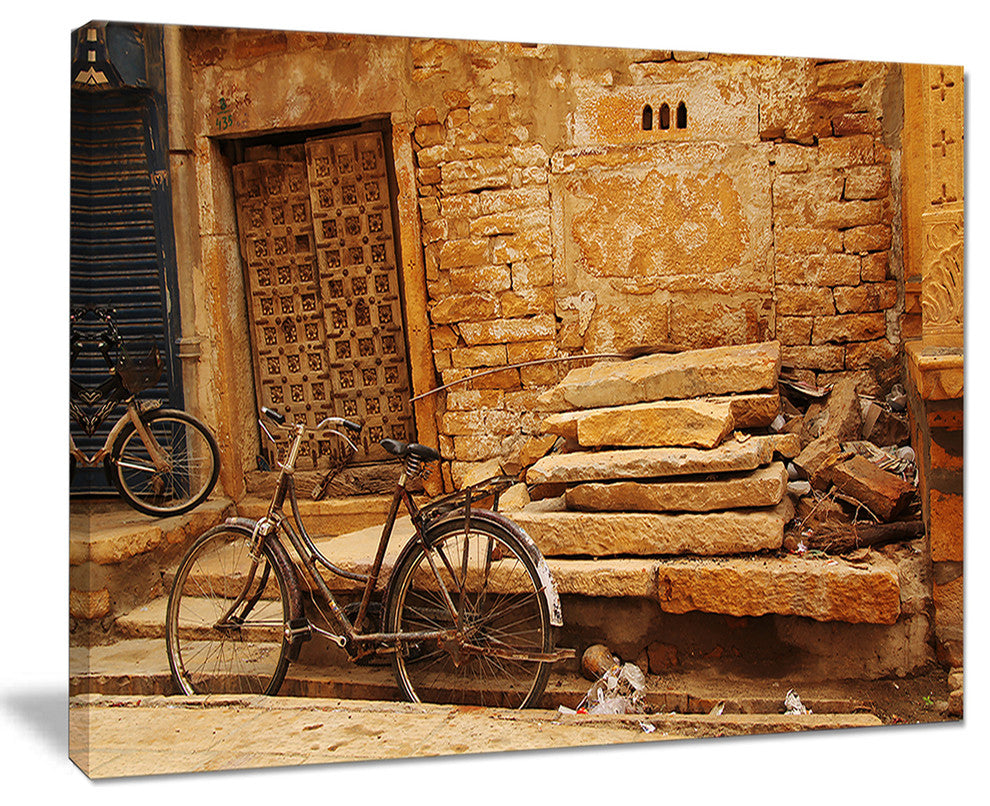 "Bicycle Against Brown Wall" Landscape Canvas Photo Print, 20"x12"