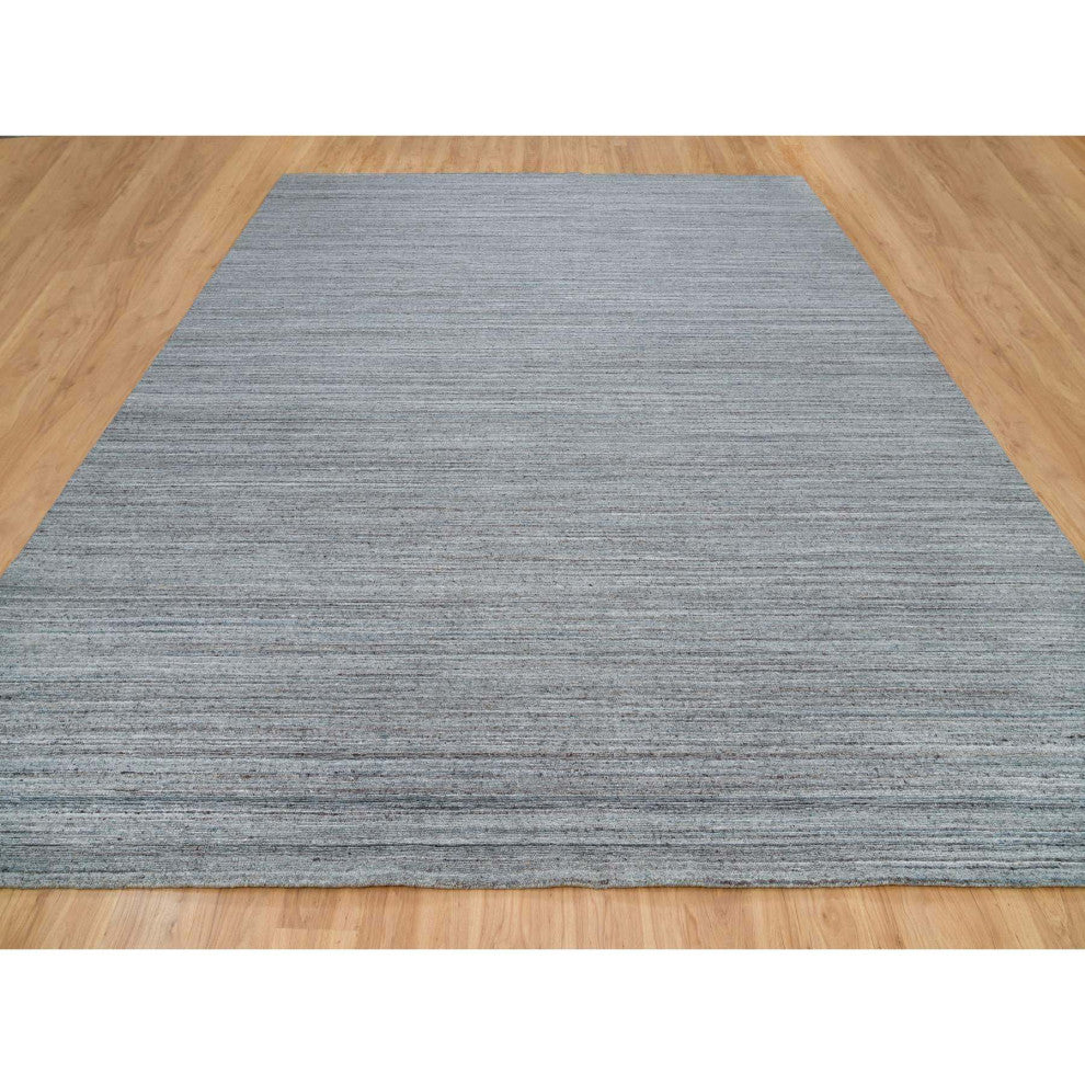 Arsenic Gray Modern Striae Design Wool Hand Loomed Oversized Rug, 12'x14'11"