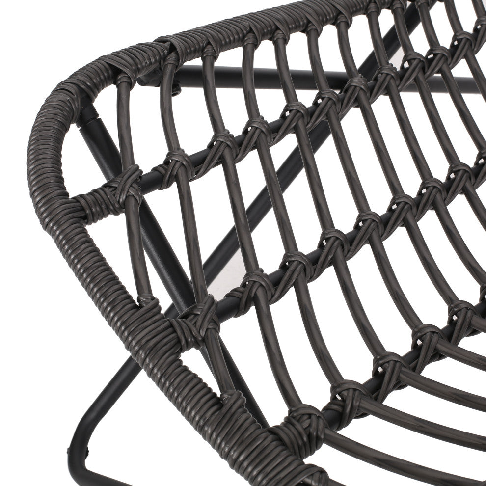 Juan Outdoor Wicker Accent Chairs, Set of 2, Gray/Black