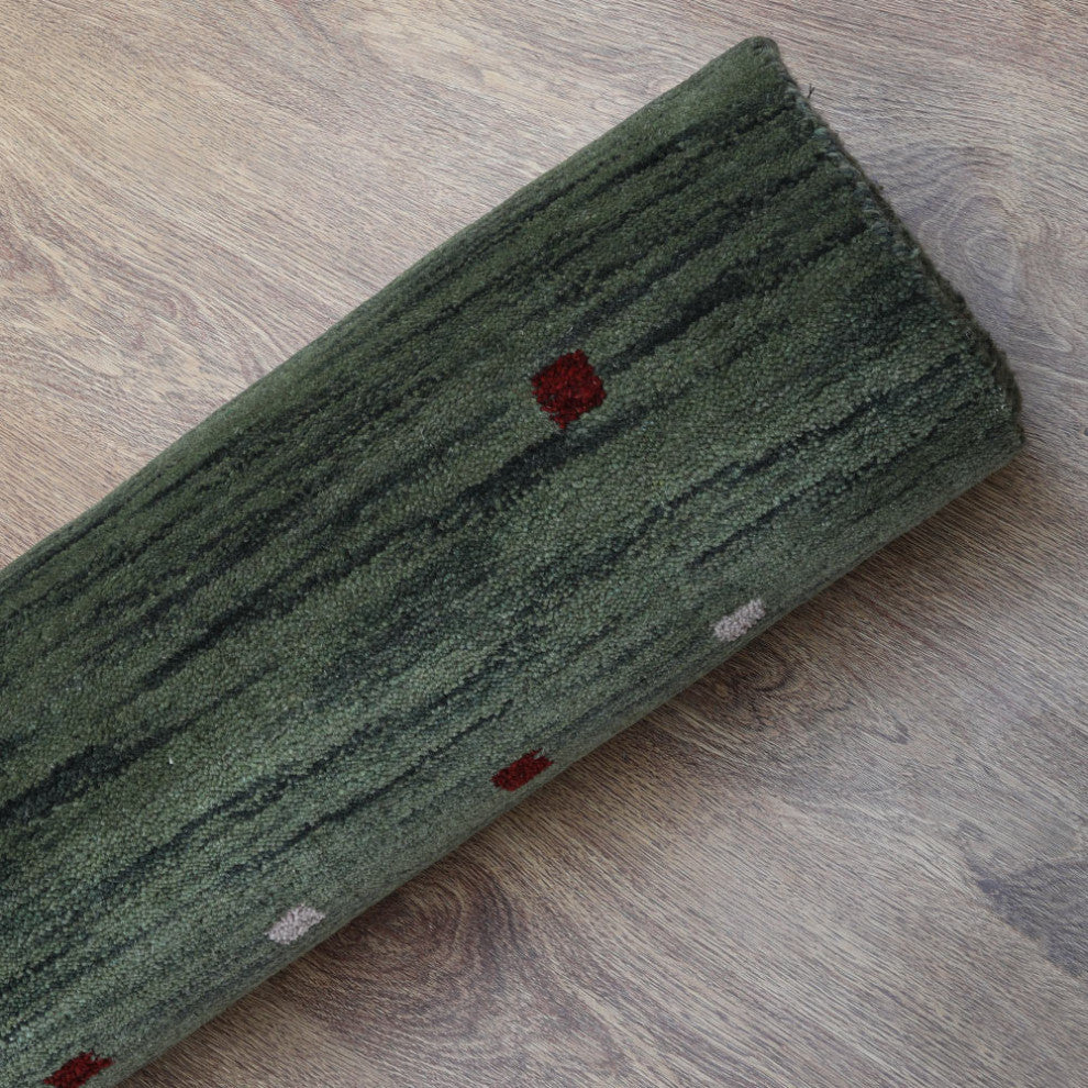 HAND KNOTTED LOOM WOOL ECO-FRIENDLY AREA RUGS - Rectangle, Green, Contemporary