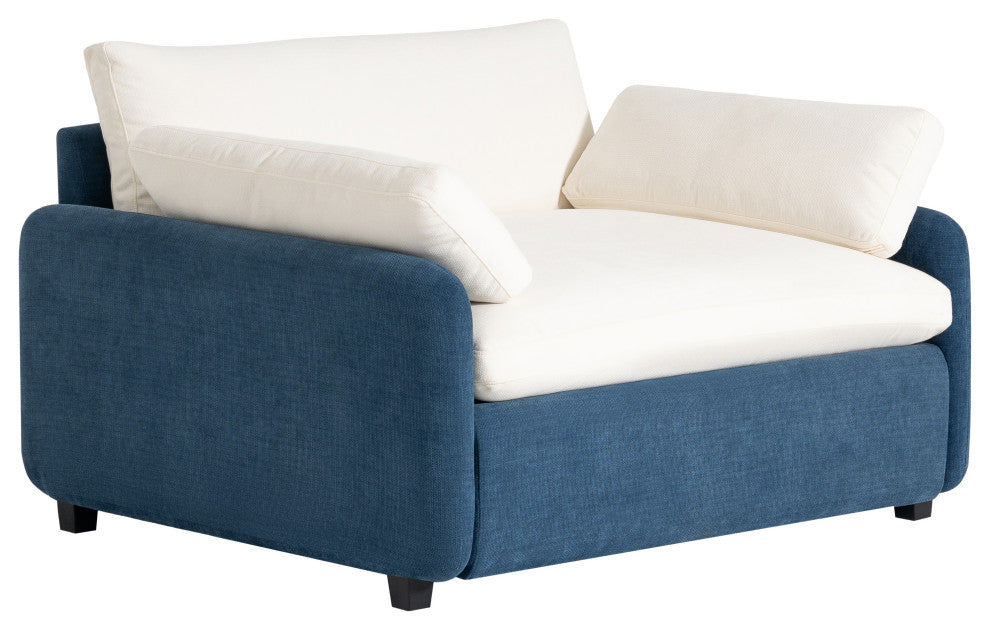 GDF Studio Oversized Chenille Upholstered Accent Armchair With Pillows, Blue