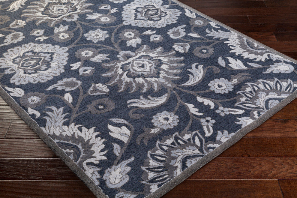 Caesar Traditional Navy, Charcoal Area Rug, 2'x3'