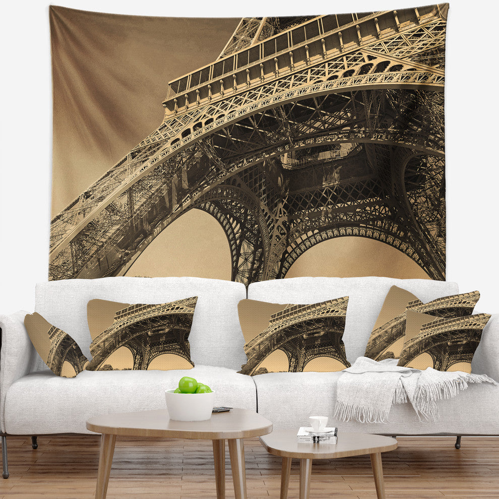 Iconic Paris Paris Eiffel TowerSide View from Ground Wall Tapestry, 92"x78"