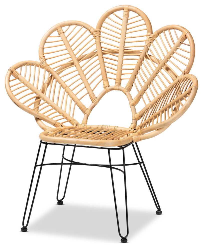 Alea Natural Rattan and Black Metal Accent Chair