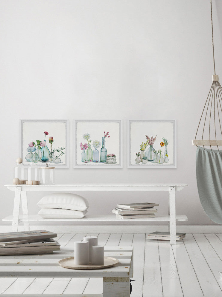 Floral Bottles Triptych, Set of 3, 32x32 Panels
