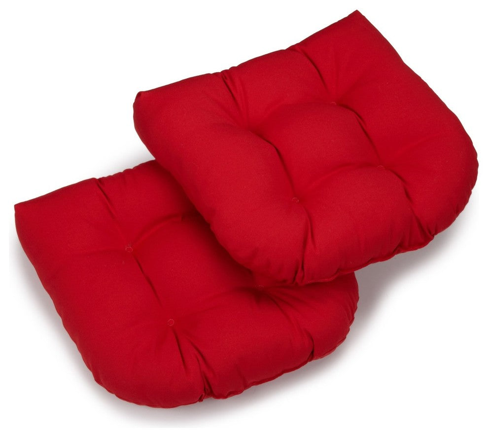 19" U-Shaped Twill Tufted Dining Chair Cushion, Set of 2, Red